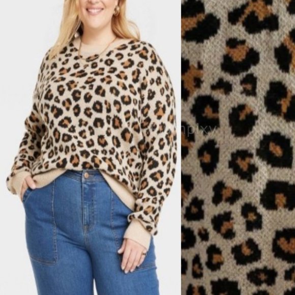 Crewneck Sweater size 3X Leopard Print Knox Rose New - Picture 1 of 5